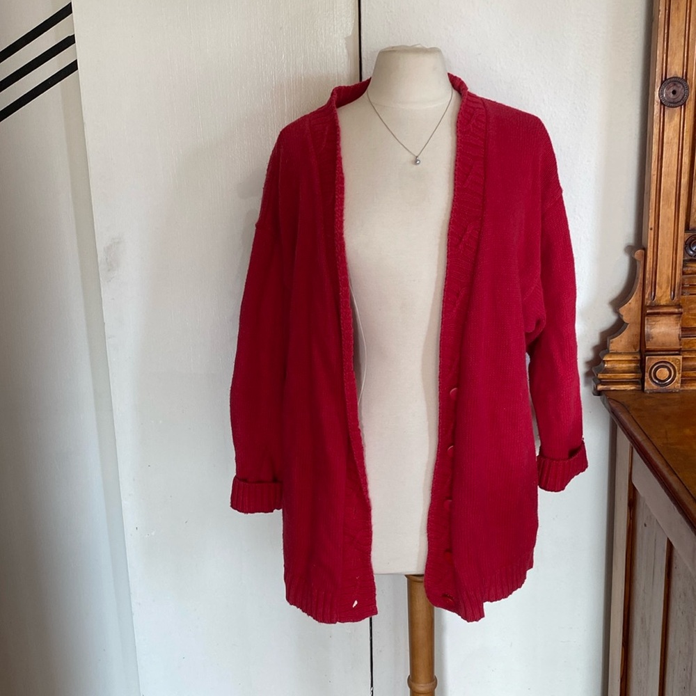 Vintage cotton V-neck red sweater cardigan